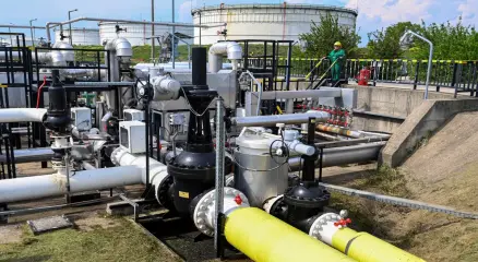 (FILES) A photo taken on May 5, 2022 shows the receiver station of the Druzhba pipeline of petroleum between Hungary and Russia at the Duna (Danube) Refinery of Hungarian MOL Company located near the town of Szazhalombatta, about 30 km south of Budap